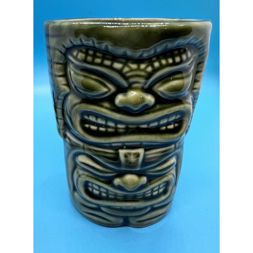 Tiki Green Ceramic Coffee Tea Grog Mug Hawaiian Polynesian Bar Beer